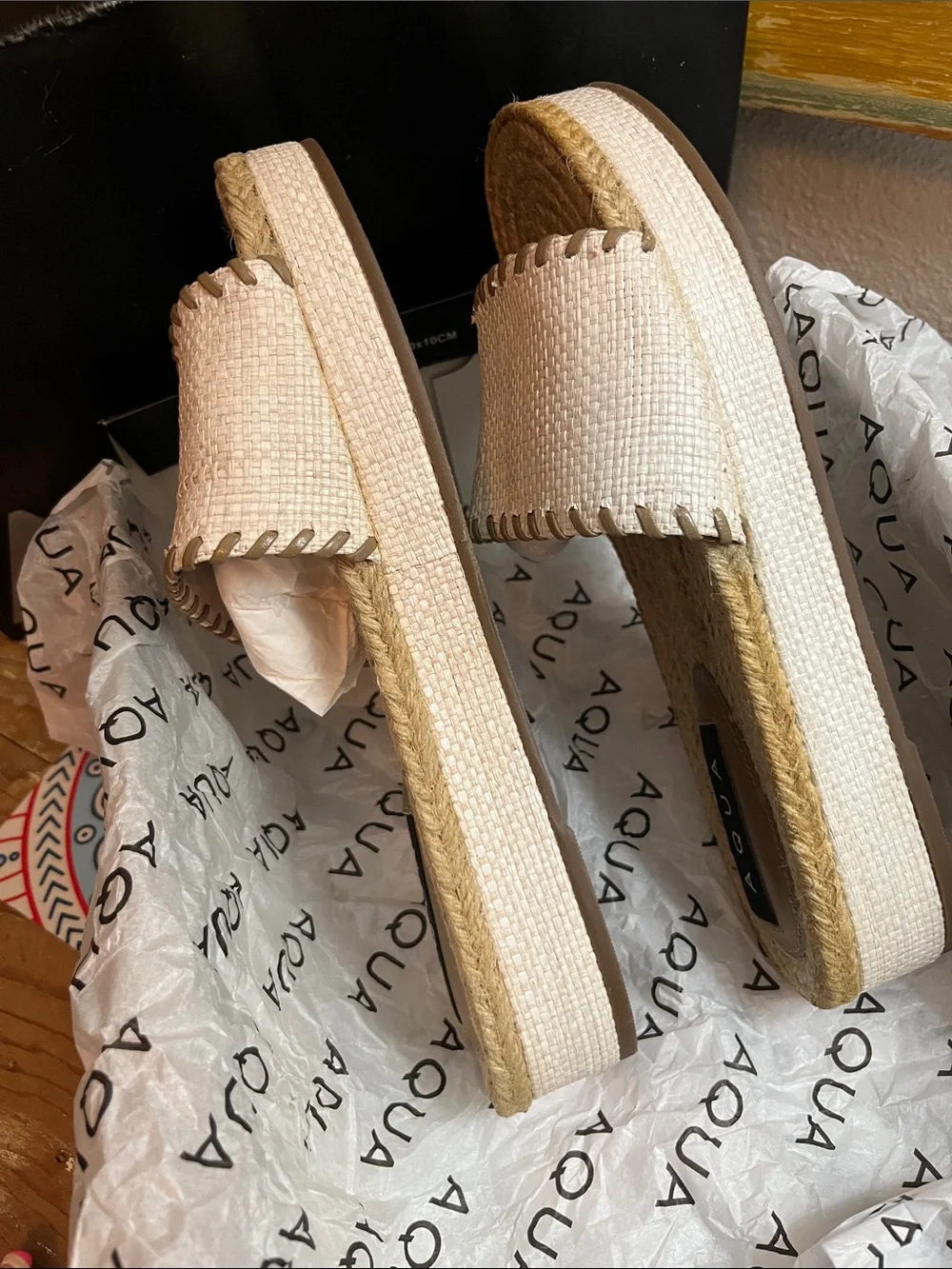 NEW Aqua Rafia Espadrille Slide Womens size US 6.5